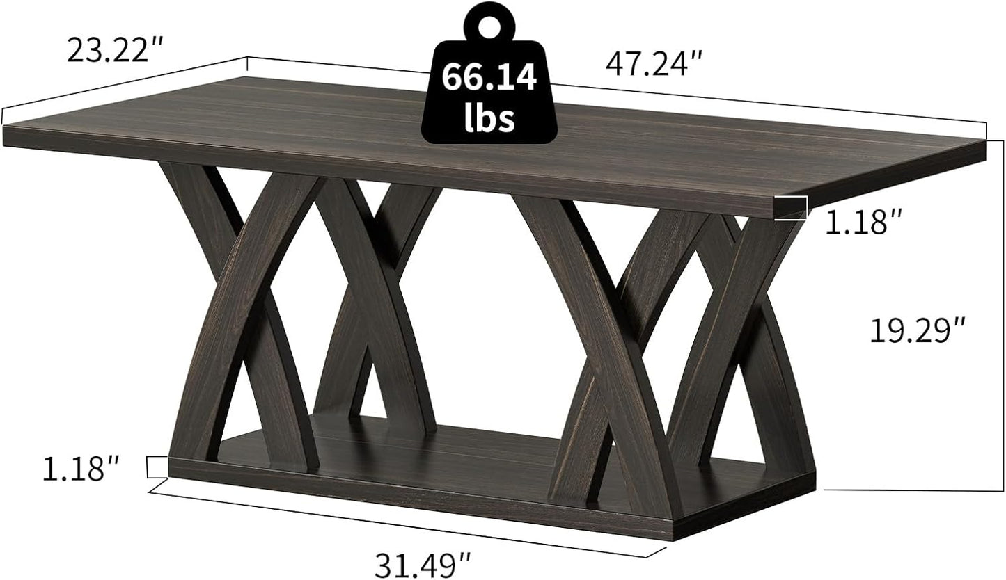 47” Wood Coffee Tables for Living Room Rustic Stands with Storage Shelf Brown Coffee Tables for Living Room. Farmhouse Center Stands with Shelf Farmhouse Rectangle Center Table
