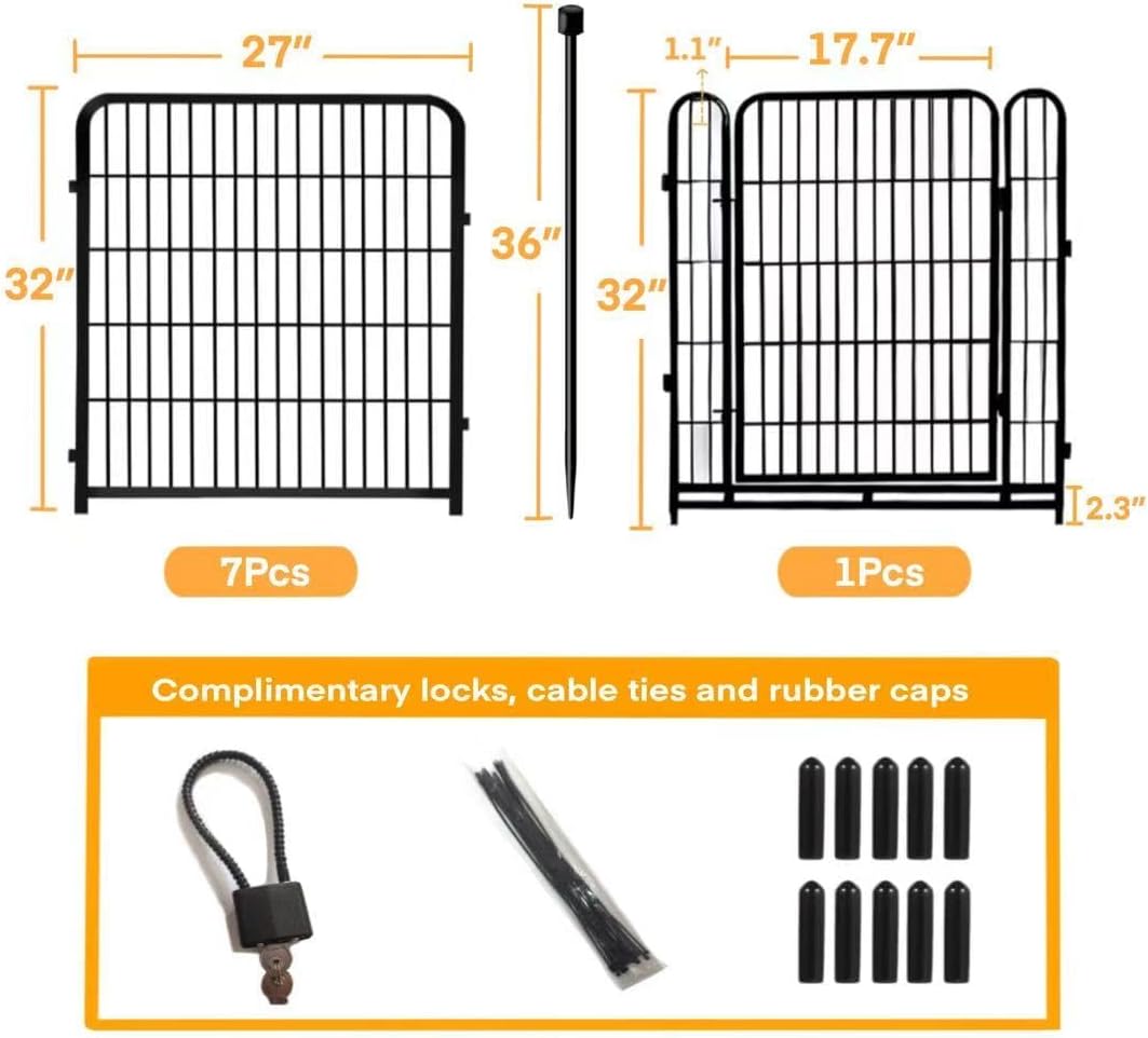 32 in(H) Decorative Garden Fence with Gate, 8 Panels Total 17.7 Ft(L) Heavy Duty Iron Animal Barrier Fence for Yard,Suitable for Indoor Pet Or Outdoor Dog Fencing, Garden Border Fence