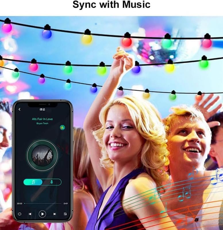 Hoofun Smart String Lights USB Powered, 33ft 50 LED Color Changing Globe Fairy Lights, Bluetooth APP & Remote Control, DIY Color, Music Sync Decorative for Bedroom Christmas Tree Tent Indoor Outdoor