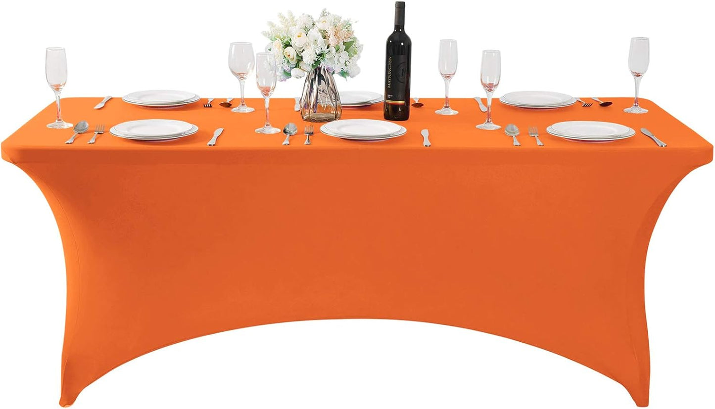 SuperO Waterproof Spandex Table Cover for 6FT Table Universal Fitted Stretch Tablecloth for Party, Banquet, Wedding and Events-Orange
