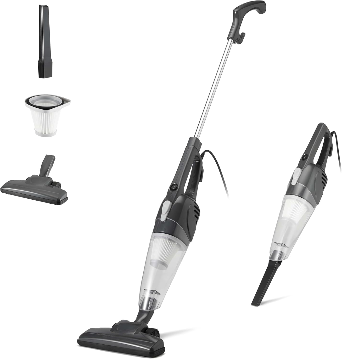 Amazon Basics 2-in-1 Corded Stick Vacuum Cleaner, Convertible to Handheld, Lightweight (3.9 LBS), with Washable HEPA Filter, Crevice Tools, 0.5L Dust Cup, 19.7-Ft Cord, 300W, Black