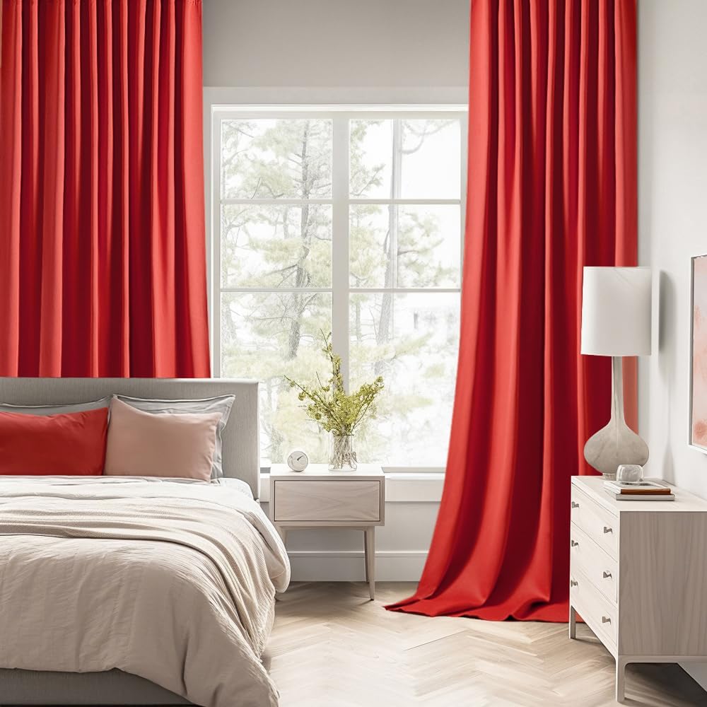MIULEE Red Back Tab Blackout Curtains 102 Inch Long 2 Panels Set for Living Room Bedroom, Rod Pocket/Pinch Pleated Thermal Insulated Room Darkening Light Blocking Floor to Ceiling Drapes