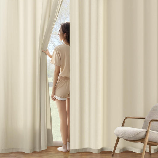 MIULEE Cream Beige Privacy Sheer Curtains That Let Light in 84 Inches Long Non-See-Through Semi Sheer Curtain Light Filtering Window Curtains Drapes for Living Room Bedroom 2 Panels Set 42 X 84