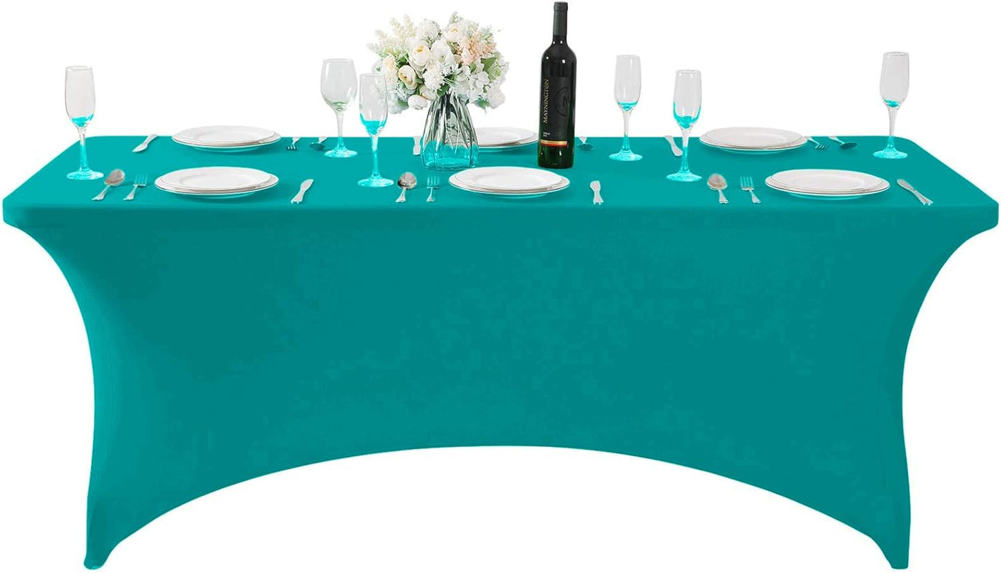 Spandex Table Cover for 6Ft or 4fT or 8ft Table Universal Fitted Stretch Tablecloth for Party, Banquet, Wedding and Events-Turquoise