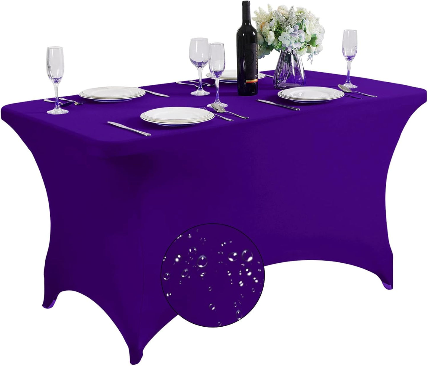 SuperO Waterproof Spandex Table Cover for 4FT Table Universal Fitted Stretch Tablecloth for Party, Banquet, Wedding and Events-Purple