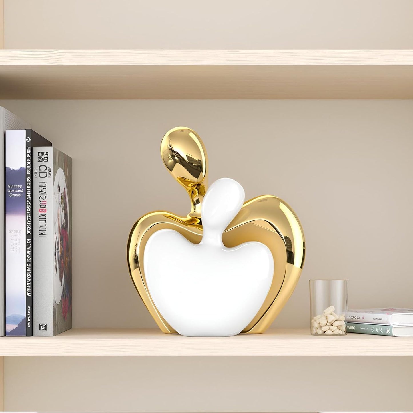 XMGZQ White and Gold Ceramic Couple Figurines Home Decor,Wedding Engagement Romantic Gift for Husband Wife,Large Male and Female Love Statue Valentine's Day Birthday,Abstract Hugging Couple