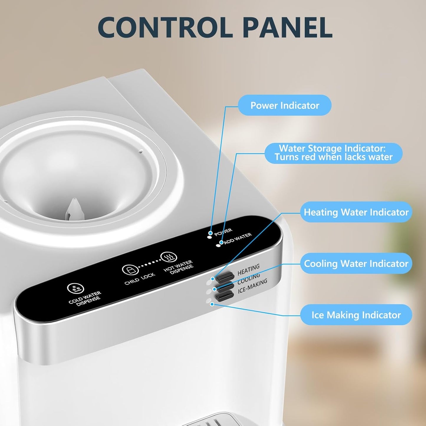 COWSAR 3-in-1 Water Cooler with Ice Maker, Hot & Cold Top Loading, Water Dispenser for 5 Gallon Bottle, 33LBS/24H Ice Maker with Child Safety Lock, White