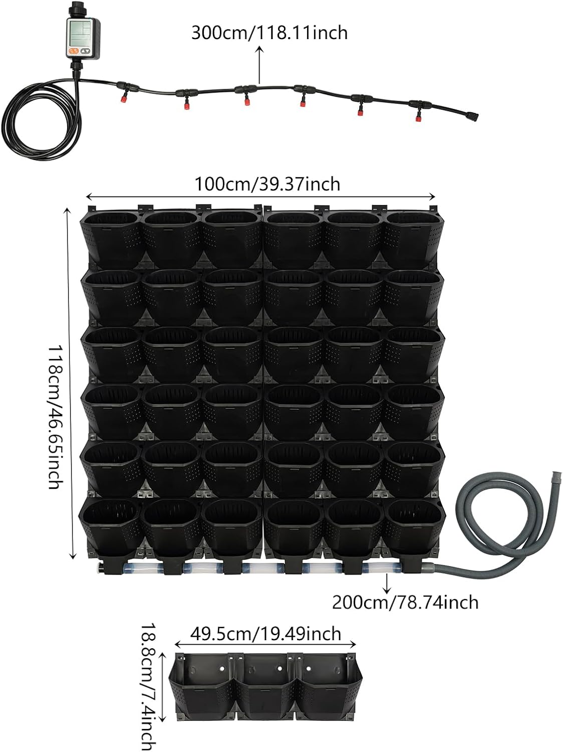 36 Pockets Hanging Planter Bags, Vertical Wall Mounted Plant Planting Grow Bags, Stackable Wall Planter with Timer, Self Watering Hanging Planters for Outdoor Indoor Garden-Black