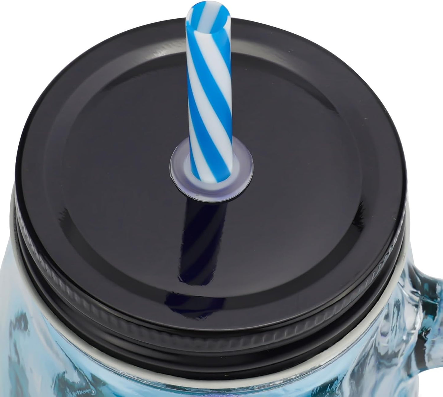 Halloween Cups Set of 4 - Blue Skull Glass Drinking Jar with Lids and Straws - Halloween Decor, Drinking Glasses 16 oz