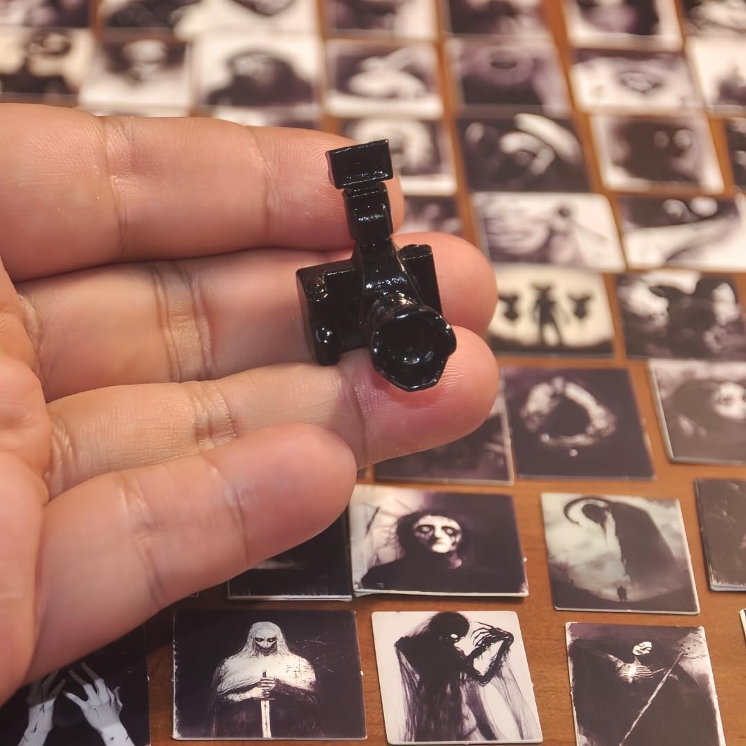 69Pcs Miniature Horror Diorama Set: Mini Black,DSLR Camera Prop, Gothic Posters & Abstract Art for 1:6 Scale Dollhouses - Creepy Display Decor for Adults