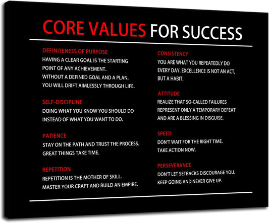 Core Values for Success Inspirational Canvas Wall Art Motivational Poster Print Artwork Picture Painting Wall Decor for Modern Home Bedroom Office ClassRoom Ready to Hang [18''Wx 24''H]