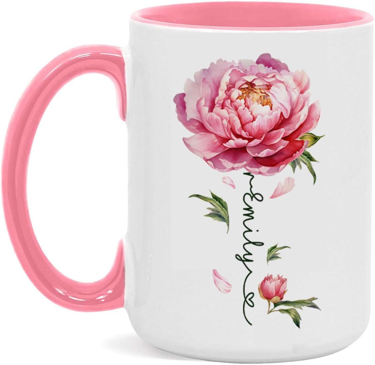 Flower Design Mug With Custom Name, Unique Peony Flower Ceramic Cup, Customized Flower Lover Coffee Mug, Personalized Peony Themed Decorative Cup, Novelty Peony Accent Mug 11oz 15oz