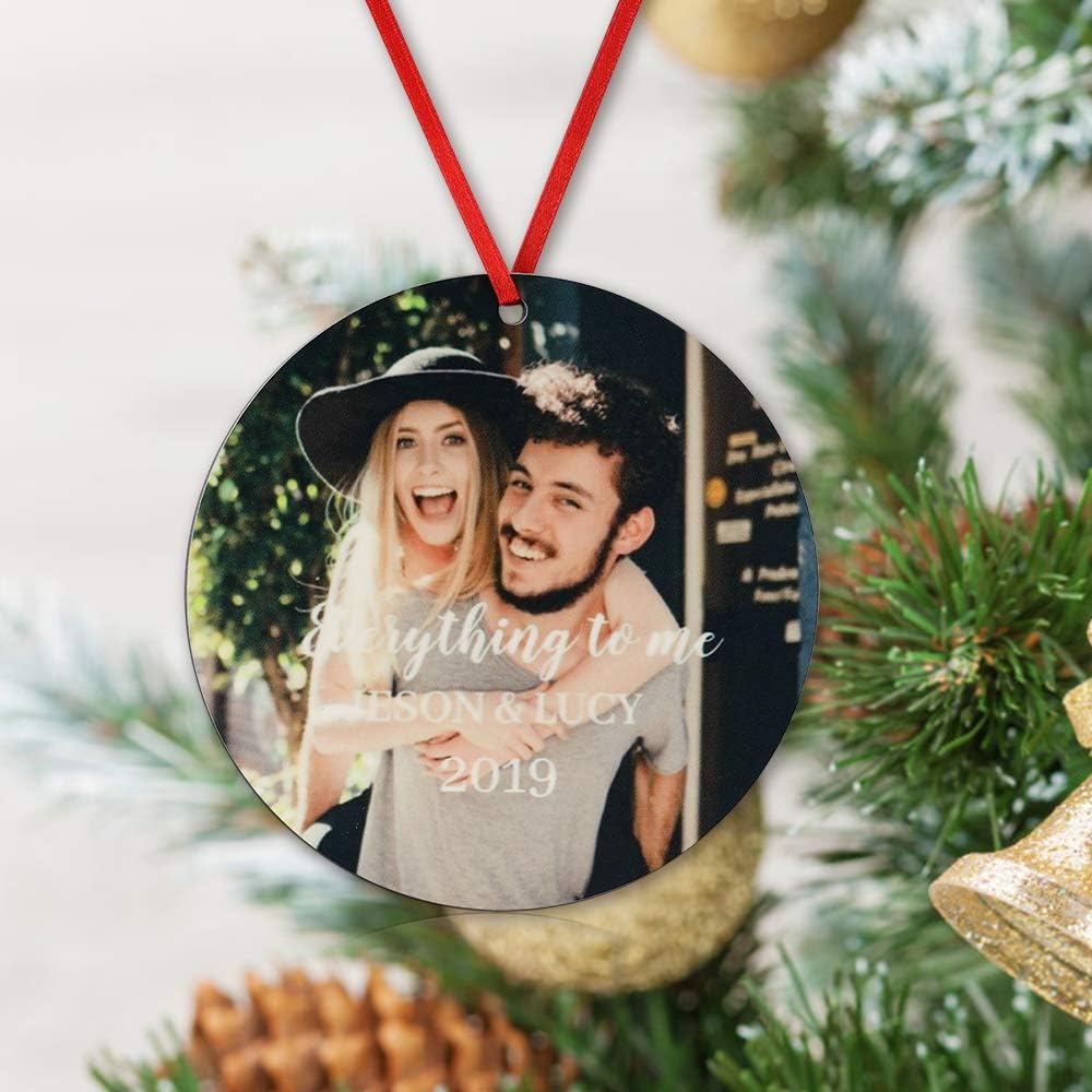 Gemszoo Personalized Picture Christmas Ornament, Custom Double Sided Photo Text Wooden Hanging Xmas Tree Keepsake Pendant Decoration Gift for Family (1, Round)