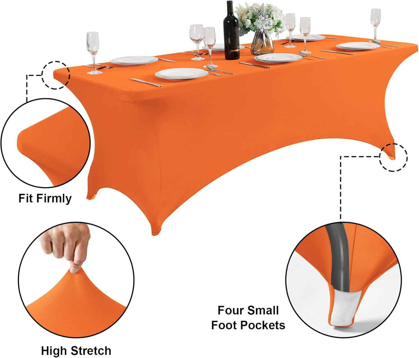 SuperO Waterproof Spandex Table Cover for 8FT Table Universal Fitted Stretch Tablecloth for Party, Banquet, Wedding and Events-Orange