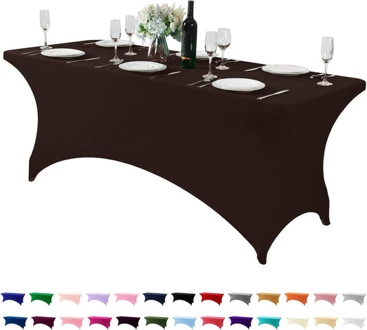 Spandex Table Cover for 6Ft or 4fT or 8ft Table Universal Fitted Stretch Tablecloth for Party, Banquet, Wedding and Events-Chocolate