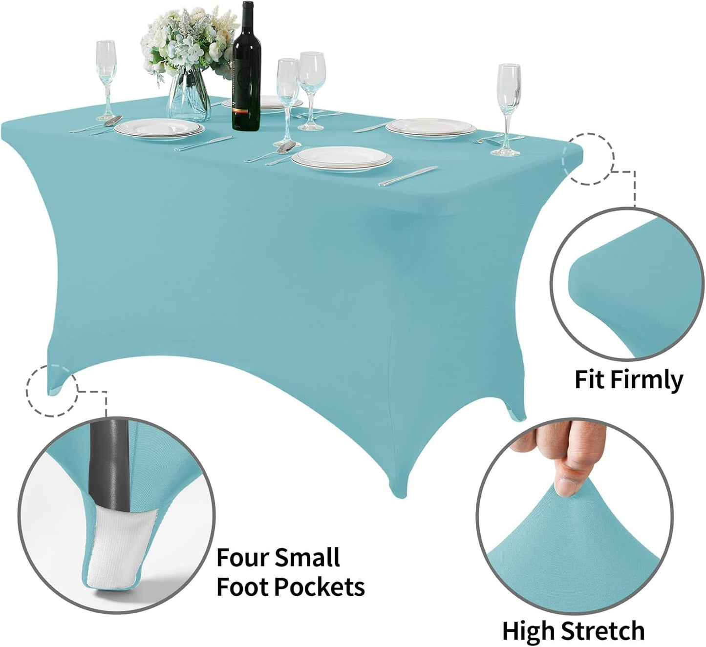 Spandex Table Cover for 4FT Table Universal Fitted Stretch Tablecloth for Party, Banquet, Wedding and Events-Aqua