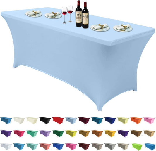 ABCCANOPY 6 FT Spandex Table Cover Stretch Fitted Wrinkle Resistant Tablecloth Reuse for Rectangular Folding Table Patry Event Wedding Banquet Protector Sky Blue