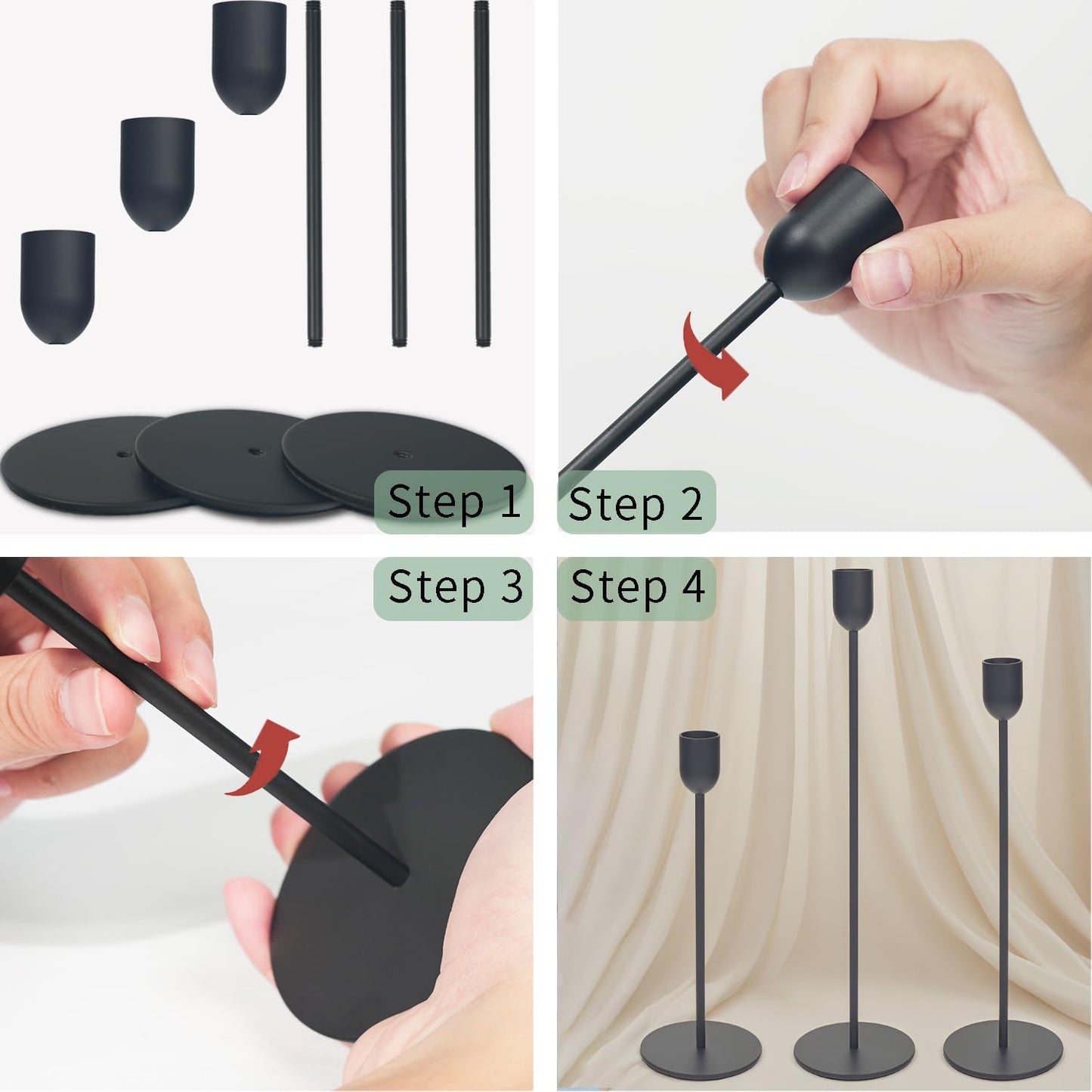 18 PCE Black Candle Holders Set, Vintage Taper & Pillar Candle Sticks for Wedding, Dining Table, Fireplace Mantel, Elegant Home Decor, Housewarming Gift, Festive Centerpiece