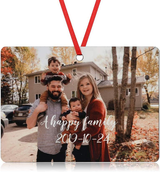 Gemszoo Personalized Picture Christmas Ornament, Custom Double Sided Photo Text Wooden Hanging Xmas Tree Keepsake Pendant Decoration Gift for Family (1, Rectangular)