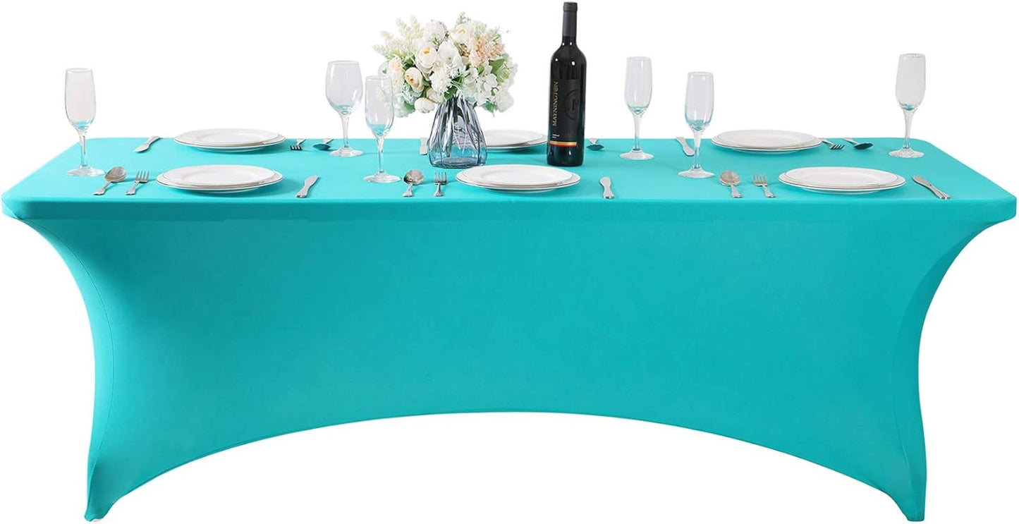 SuperO Waterproof Spandex Table Cover for 8FT Table Universal Fitted Stretch Tablecloth for Party, Banquet, Wedding and Events-Turquoise