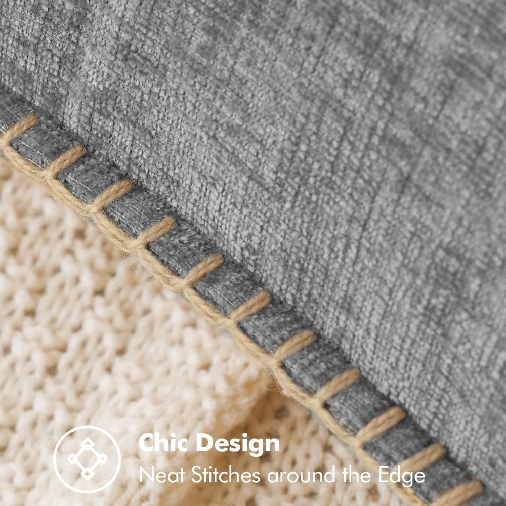 MIULEE Pack of 2 Couch Throw Pillow Covers 16x16 Inch Dark Gray Farmhouse Decorative Pillow Covers with Stitched Edge Soft Chenille Solid Dyed Spring Pillow Covers for Sofa Bed Living Room