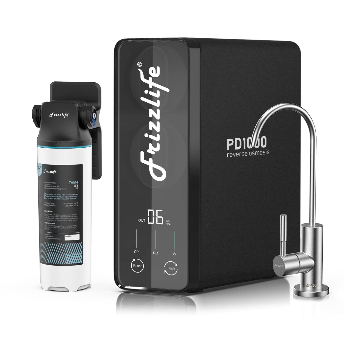 Frizzlife 1000GPD Reverse Osmosis Water Filter, Alkaline Mineral pH+ Reverse Osmosis System, 9-Stage Filtration Tankless RO Water Filter System, 2:1 Pure to Drain, Under Sink, Reduce TDS, PD1000-TAM4