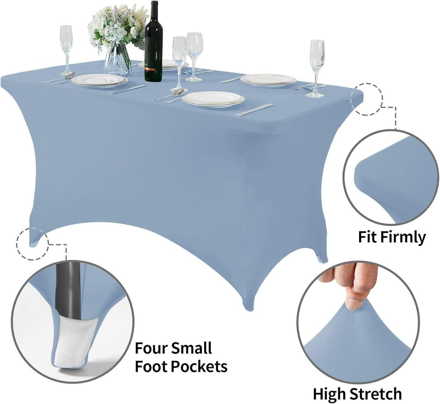 Spandex Table Cover for 4FT or 6ft or 8ft Table Universal Fitted Stretch Tablecloth for Party, Banquet, Wedding and Events-Dusty Blue