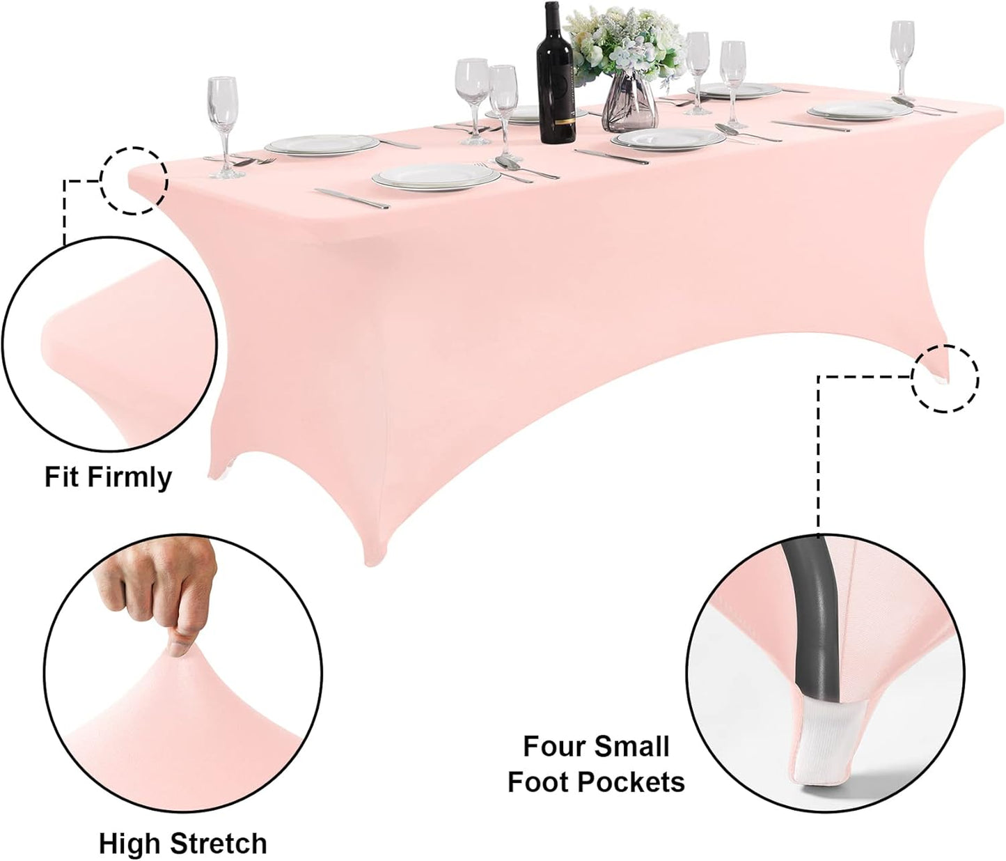 SuperO Waterproof Spandex Table Cover for 6FT Table Universal Fitted Stretch Tablecloth for Party, Banquet, Wedding and Events-Blush Pink