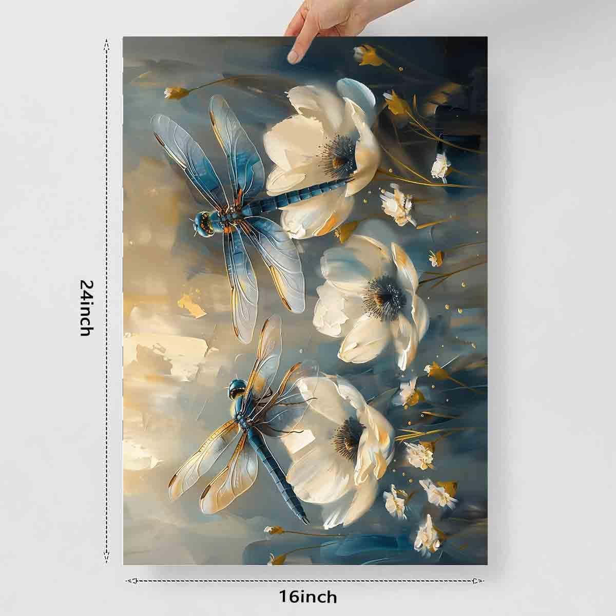Dragonfly Wall Art White Flower Painting Watercolor Dragonfly Wall Art Watercolor Flower Prints Animal Canvas Plant Picture Insect Pictures Vintage Abstract Living Room Decor 16x24inch No Frame