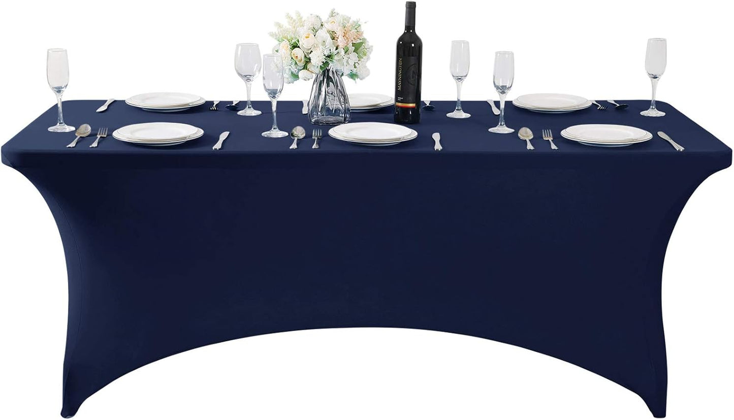 SuperO 2Pack Waterproof Spandex Table Cover for 6FT Table Universal Fitted Stretch Tablecloth for Party, Banquet, Wedding and Events-Navy