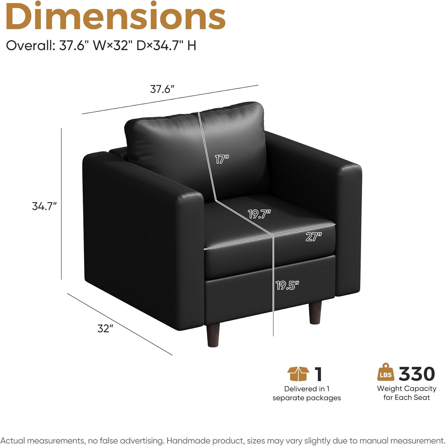 Faux Leather Oversized Accent Chair with Storage Deep Seat Single Sofa Large Reading Armchair for Living Room Bedroom Office Black