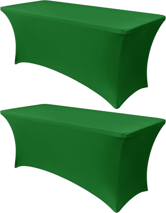 Obstal 4Ft Stretch Spandex Table Cover for Standard Folding Tables - 2 Pack Universal Rectangular Fitted Tablecloth for Party, Banquet, Events, Trade Show (Emeral Green, 48L x 24W x 30H Inches)