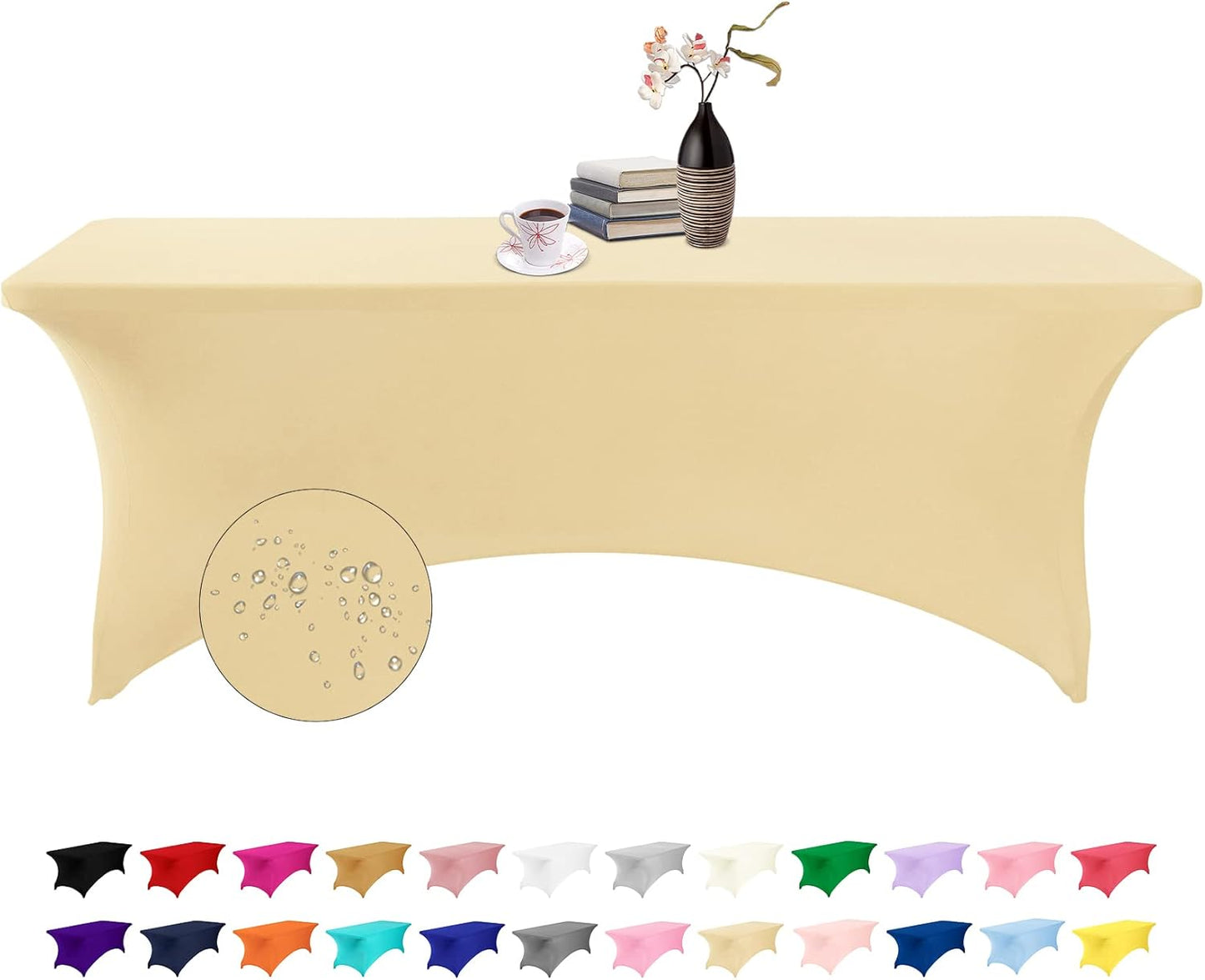 Spandex 8ft Waterproof Table Cover for Party,Wedding, Banquet, and Events(Champagne)