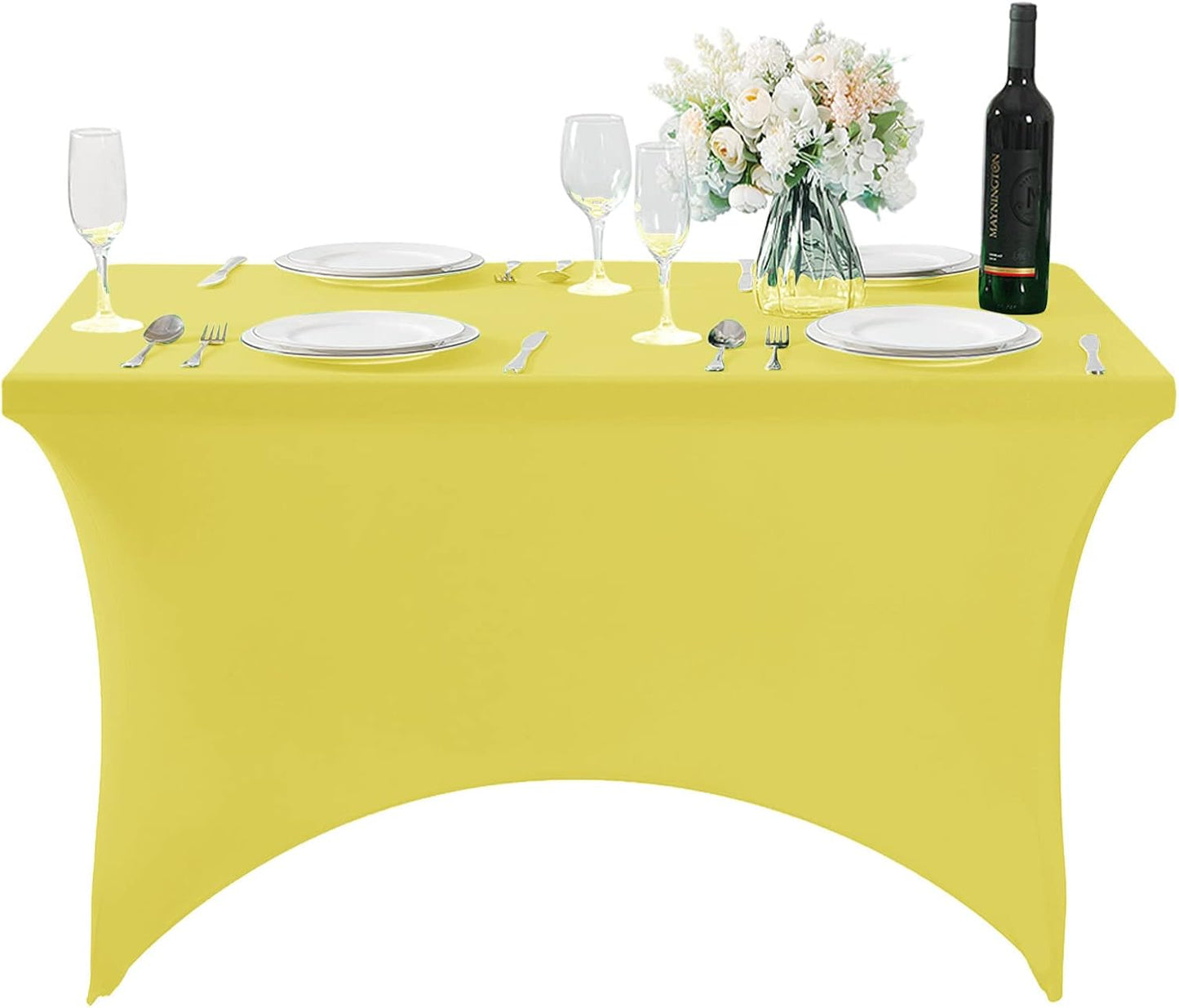Spandex Table Cover for 4FT Table Universal Fitted Stretch Tablecloth for Party, Banquet, Wedding and Events-Yellow