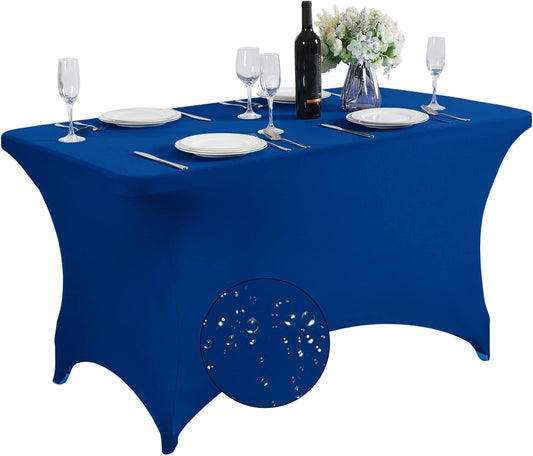 SuperO Waterproof Spandex Table Cover for 4FT Table Universal Fitted Stretch Tablecloth for Party, Banquet, Wedding and Events-Classic Blue