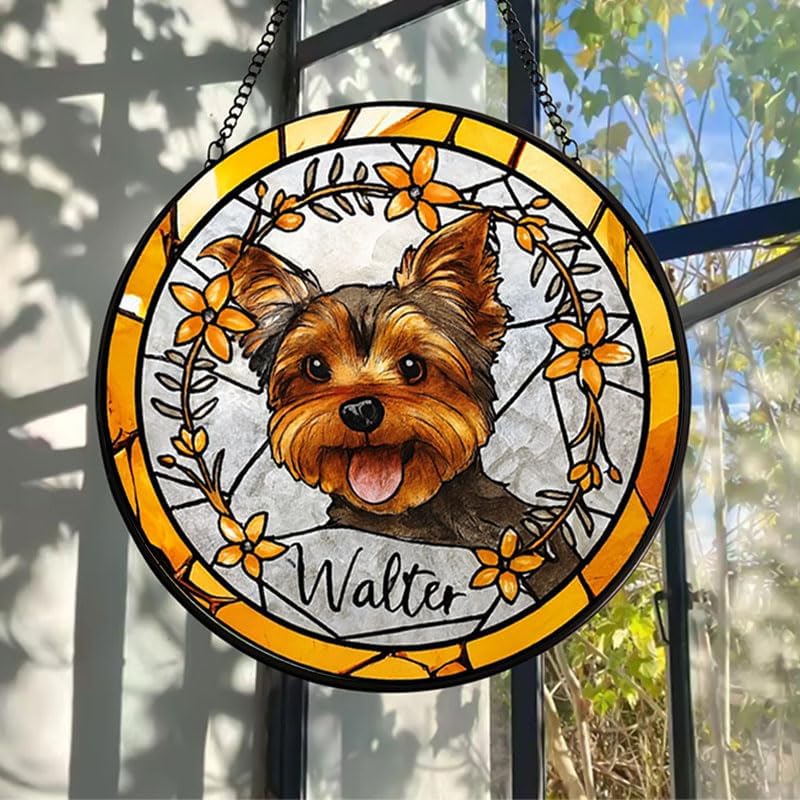 Custom Pet Portrait Glass Wall Hanging, Personalized Dog and Window Display, Unique Gift for Pet Owners