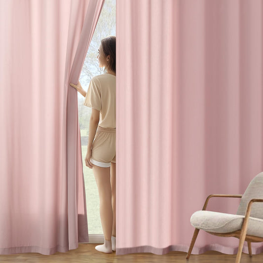 MIULEE Baby Pink Privacy Sheer Curtains That Let Light in 84 Inches Long Non-See-Through Semi Sheer Curtain Light Filtering Window Curtains Drapes for Living Room Bedroom 2 Panels Set 42 X 84