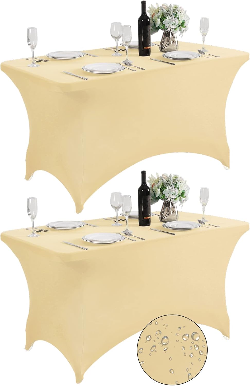 SuperO 2Pack Waterproof Spandex Table Cover for 4FT Table Universal Fitted Stretch Tablecloth for Party, Banquet, Wedding and Events-Champagne