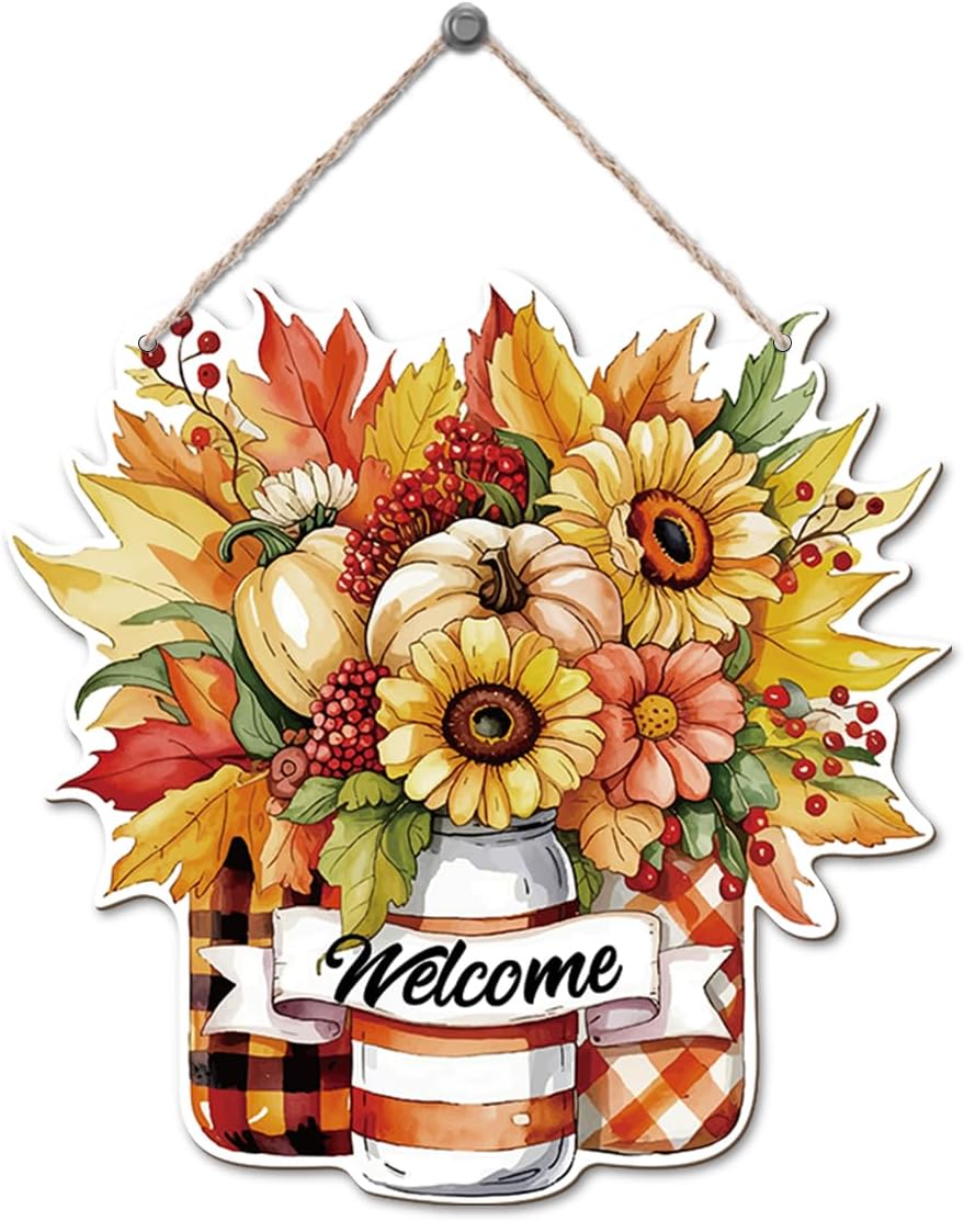 Thanksgiving Welcome Door Sign Pumpkin Hanging Decor Fall Wooden Sign Autumn Decorations, Outdoor Farmhouse Porch, Autumn Harvest Thanksgiving Home Decorations, Housewarming Gift