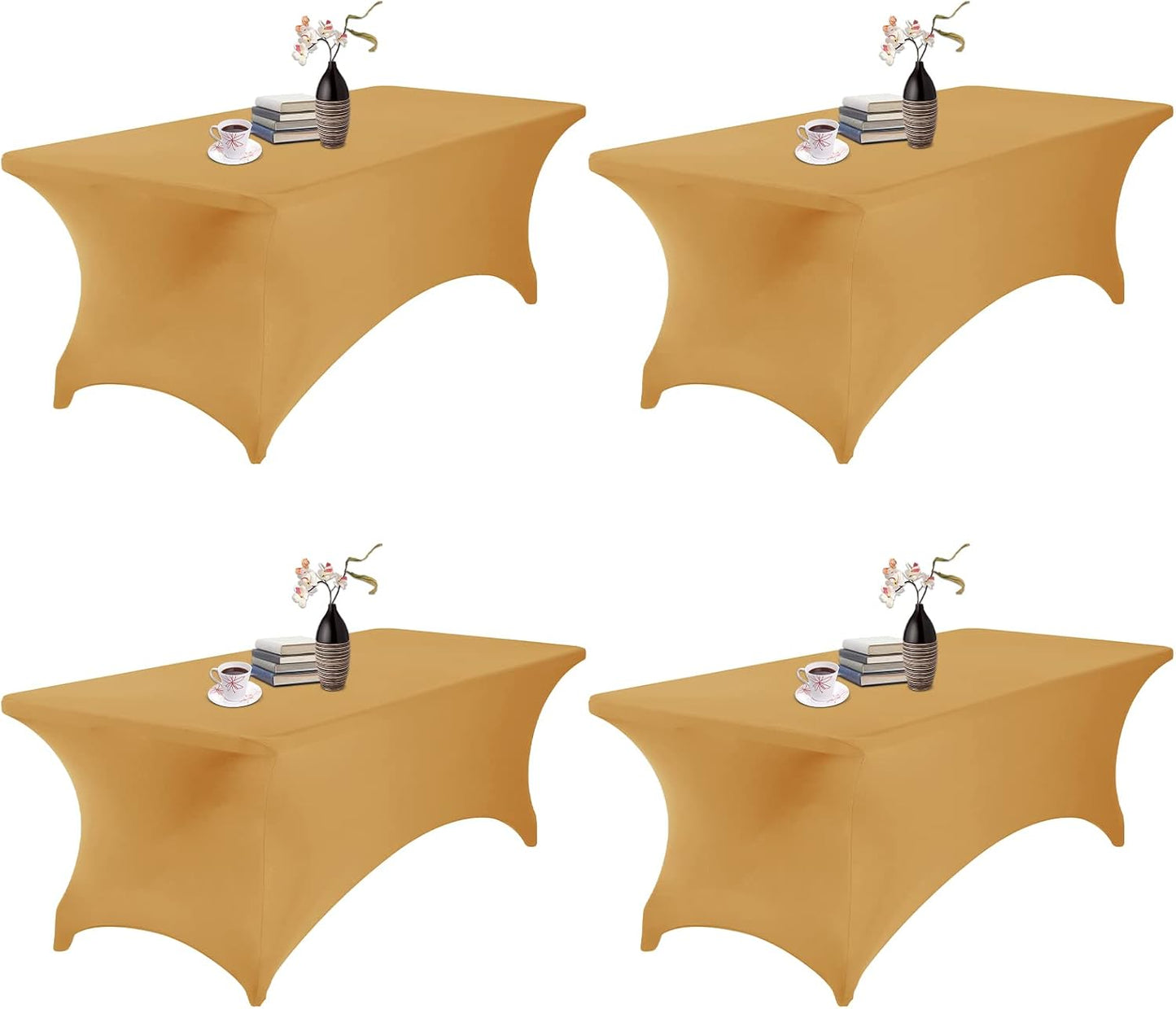 4Pack Spandex Waterproof Table Covers 8ft，Spandex 8ft Waterproof Table Cover for Party,Wedding, Banquet, and Events(Gold)