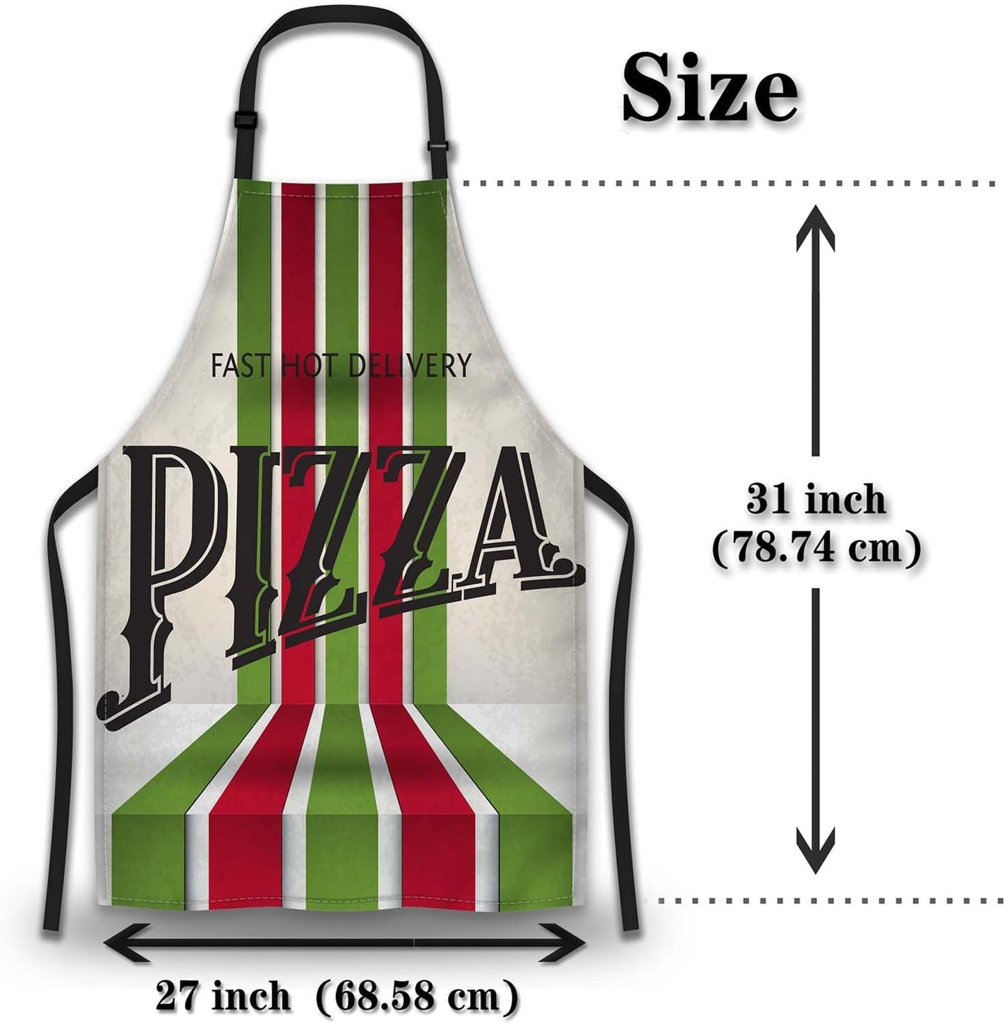 Cute Cooking Apron for Men Retro Pizza Pinafore Aprons for Women for Kitchen Cooking Restaurant BBQ Painting Crafting Gardening 27” (W) x 31” (H), Waterproof Apron