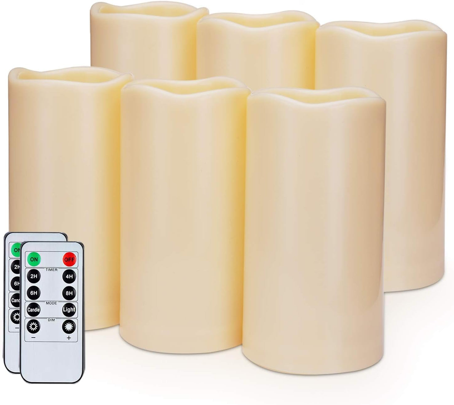 Amagic 3" x 6" Outdoor Waterproof Flameless Candles, Battery Operated Candles with Remote and Timer, Flickering Electric LED Pillar Candle for Outdoor Patio, Garden, Indoor Room Decor, Ivory, Set of 6