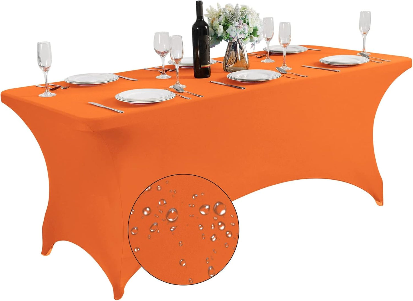 SuperO Waterproof Spandex Table Cover for 6FT Table Universal Fitted Stretch Tablecloth for Party, Banquet, Wedding and Events-Orange