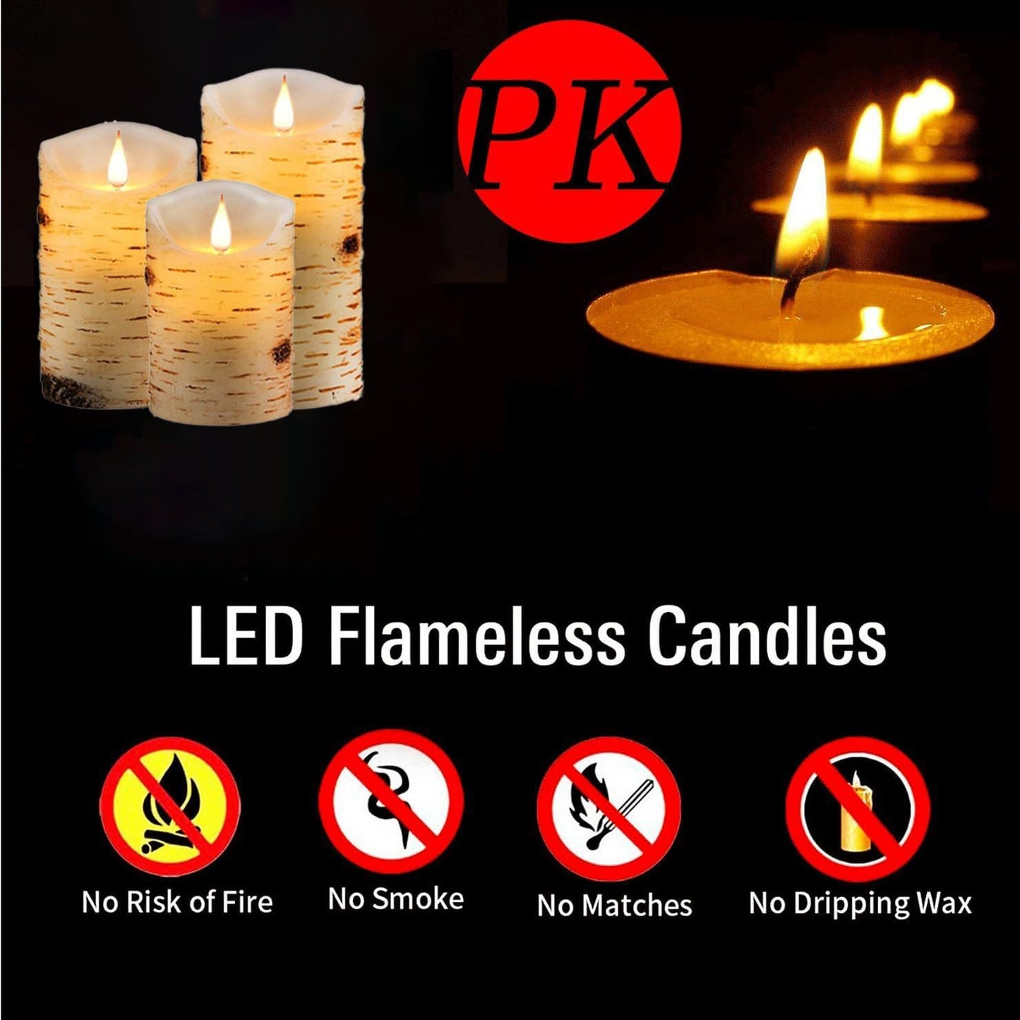 Flameless Battery Operated LED Candles 3D Wick with10key Button Remote Control 24-Hour Timer Set of 3 Electric Flickering Pillar Real Wax，Wedding, Party, Christmas and Home Decoration
