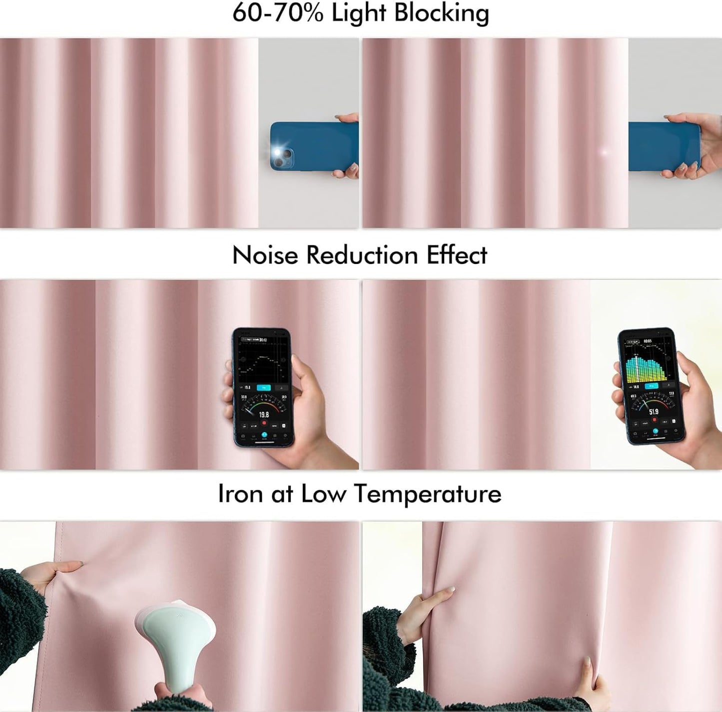 MIULEE Baby Pink Back Tab Blackout Curtains 72 Inch Length 2 Panels Set for Living Room Bedroom Privacy, Rod Pocket/Pinch Pleat Thermal Insulated Room Darkening Pleated Light Blocking Drapes