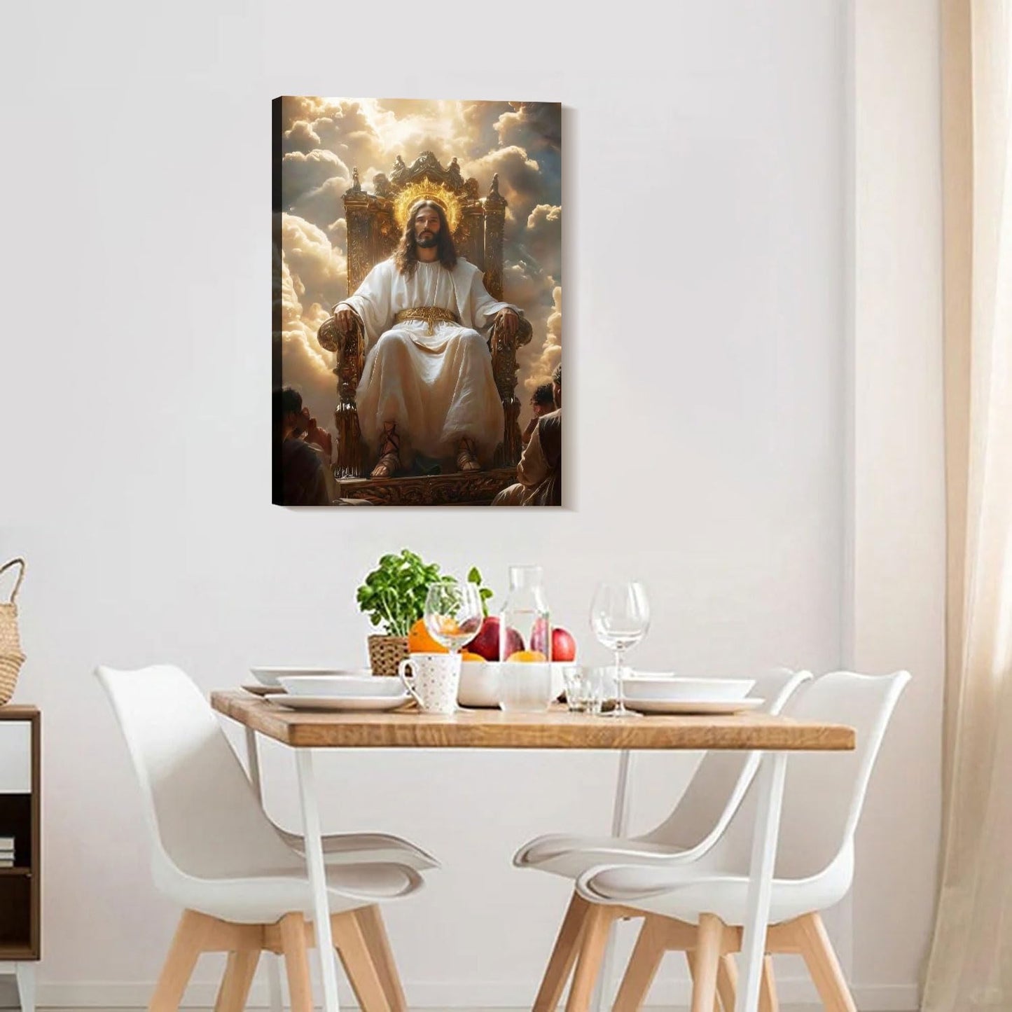 Framed Canvas Wall Art Painting Jesus Sitting on the Throne Religious Poster Faith Revelation Gallery Picture Print for Living Room Bedroom Church Decor 12x16 Inch Ready to Hang