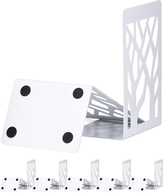 Book Ends, Bookends, Bookends for Shelves, Bookend, Book Ends for Heavy Books, White Metal Book Shelf Holder Home Decorative, Book Stoppers for Shelves, Bookend Supports 6 Pair