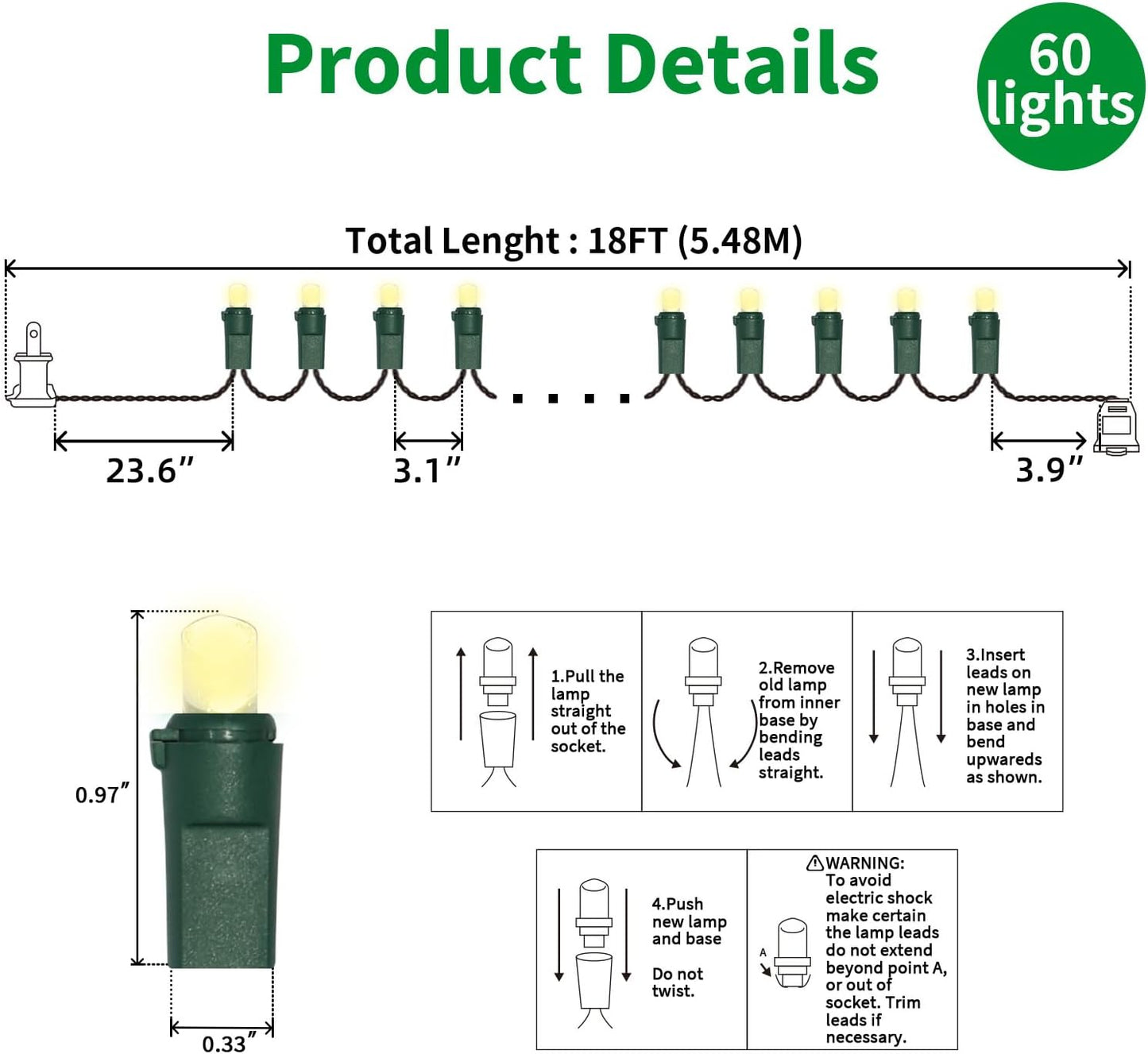 60 LED Warm White String Light - LED Christmas Lights, Mini led Lights for Indoor Outdoor Home Holiday Party Wedding Independence Day Decoration