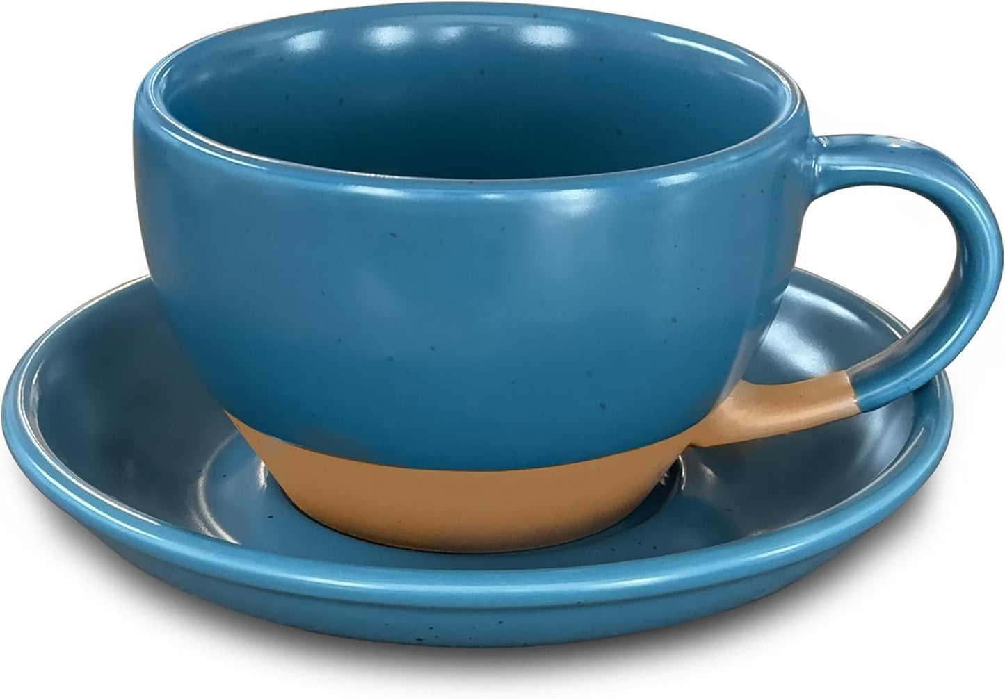 Mora Ceramic Latte Art Mug With Saucer - 10.5 oz, Round Bottom For Perfect Pours - Cafe Cups for Cappuccino, Espresso, Coffee, Tea etc - Porcelain Set for Baristas, Great Gift - Azure Blue