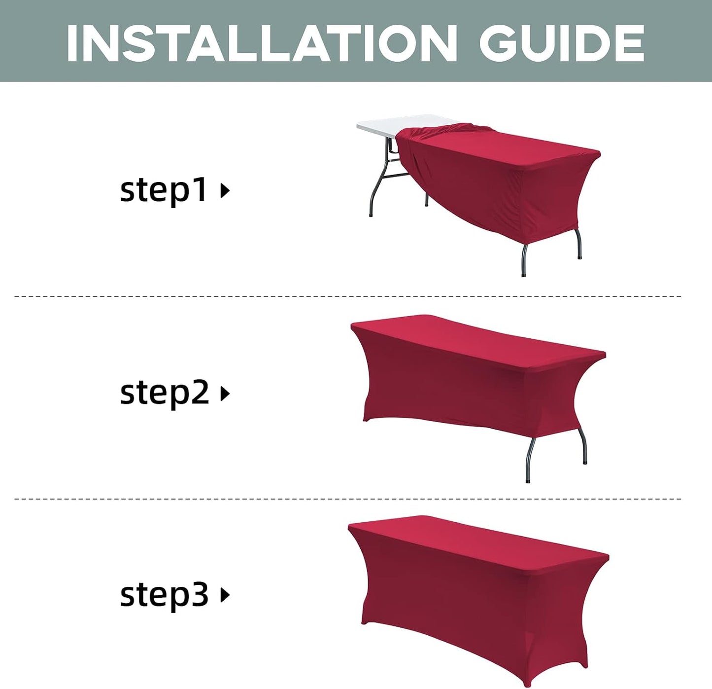 CWK 6FT Waterproof Stretch Spandex Table Cover for Rectangular Tables - Elastic Fitted Tablecloth for Folding Tables,Wrinkle Resistant Table Cloth for Parties, Weddings, Banquets & Events(Apple Red)